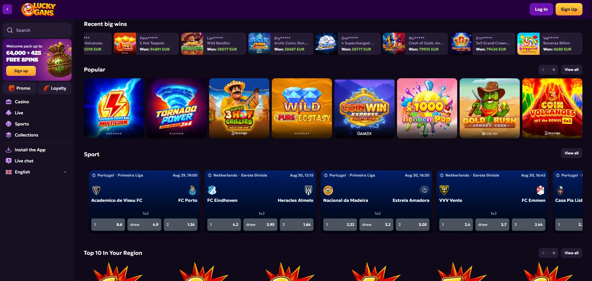 Luckygans Casino Registreren